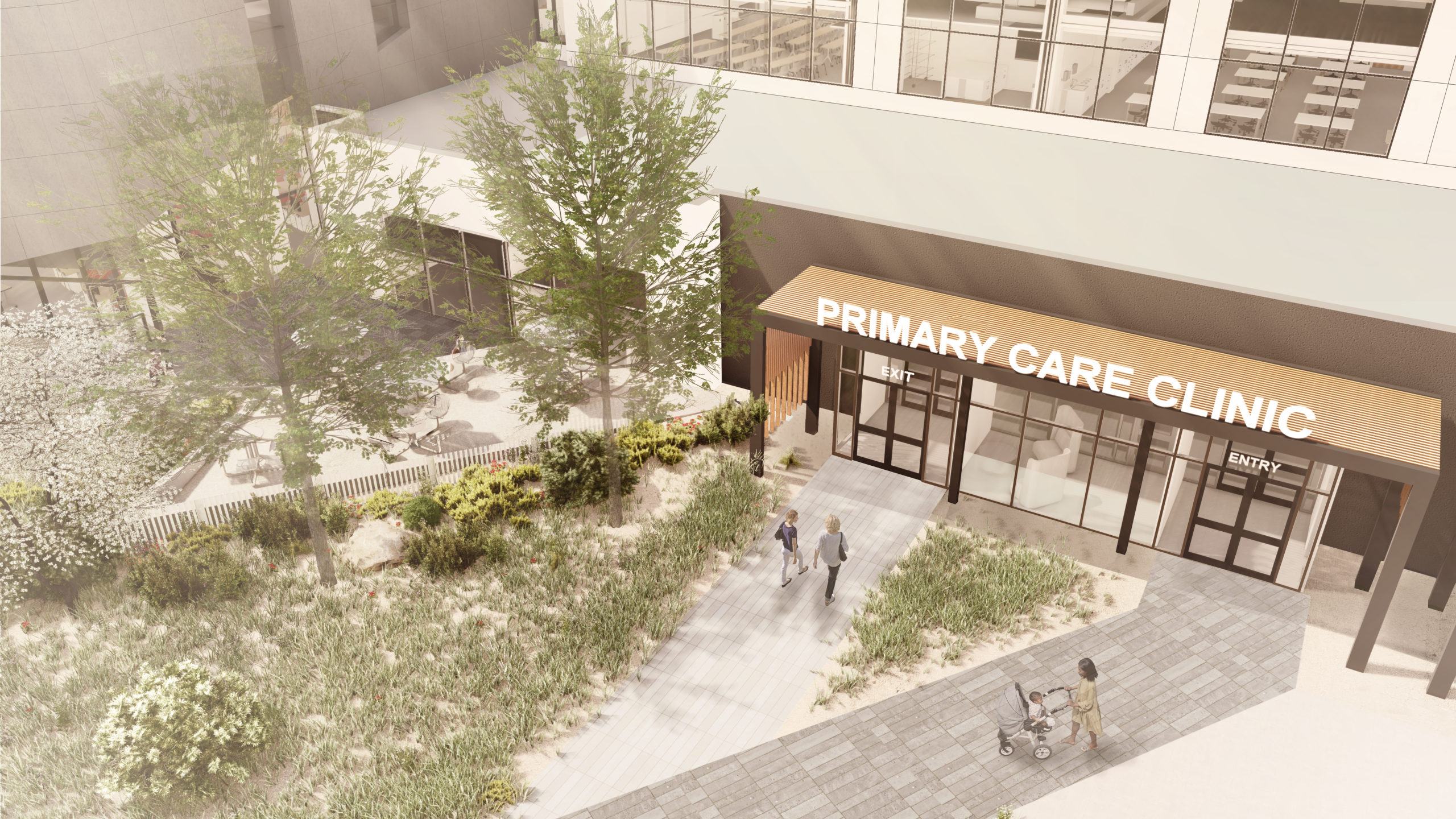 illustration of new east entry of the Primary Care Clinic